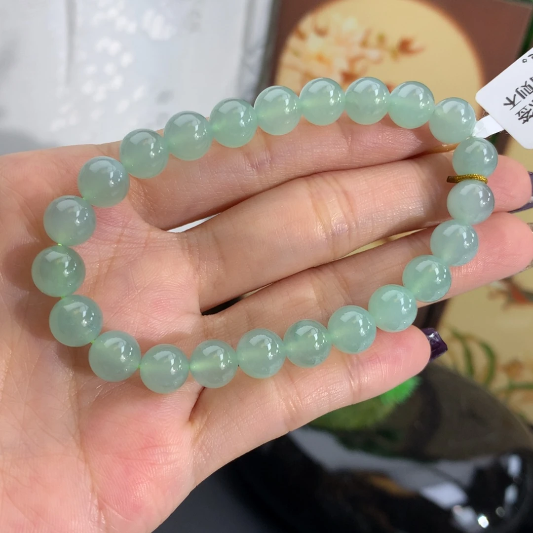 翡翠未镶嵌手串卡8冰胶晴绿手串