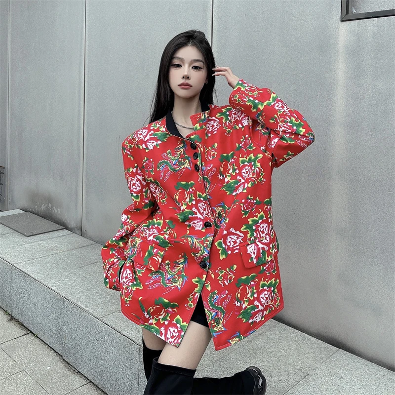 民族风新中式个性设计感双面穿西装小众东北大花宽松休闲西服外套