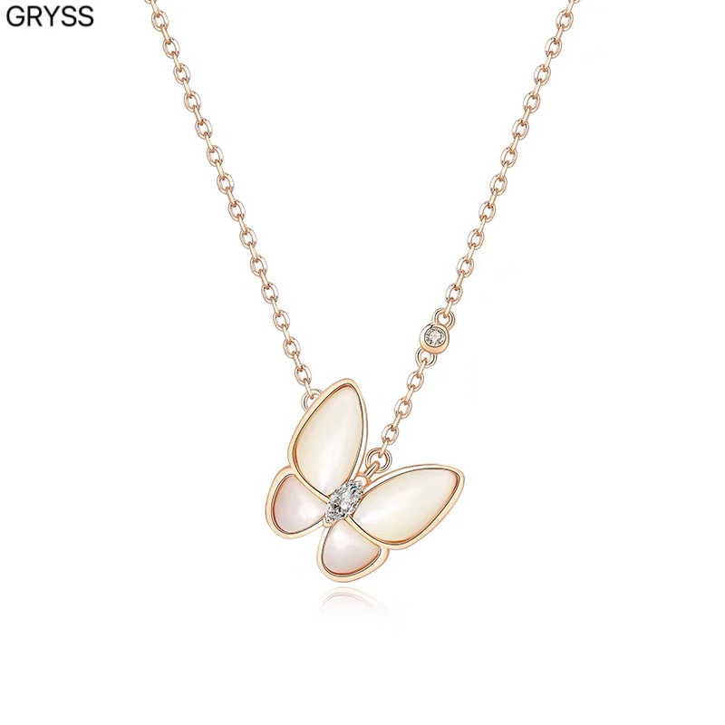 坠链均925银莫桑石 G 蝴蝶白贝银项链不掉色时尚仙美 FM/PDCY522