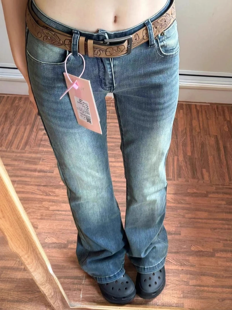 复古蓝微喇牛仔裤女2025早秋新款大码胖mm高腰弹力梨形身材喇叭裤