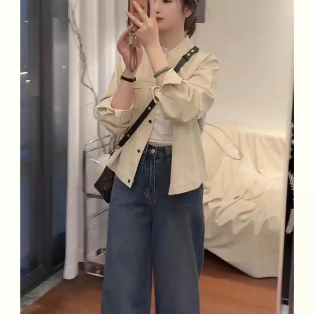 小立领外套衬衫春夏季新款宽松显瘦百搭水洗棉洋气休闲工装上衣女