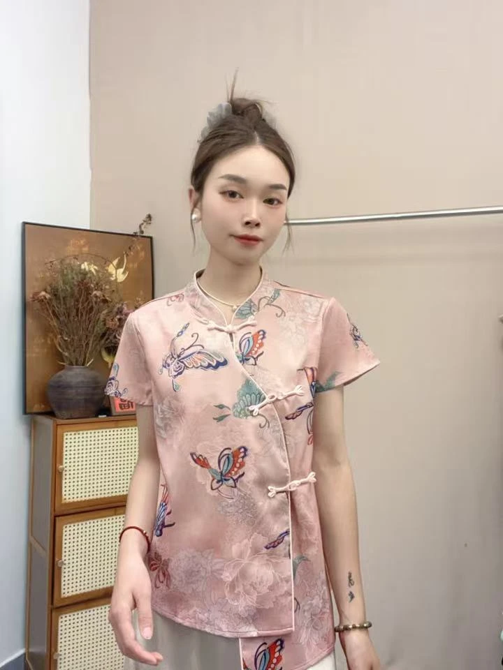 知喜  枯木逢春   2025夏季新款新中式立领盘扣气质上衣复古时尚