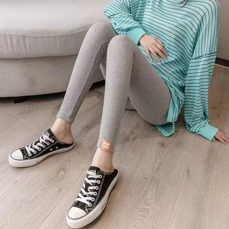 孕妇小个子打底裤子冬季加绒托腹修身小脚裤时尚纯色显瘦高腰