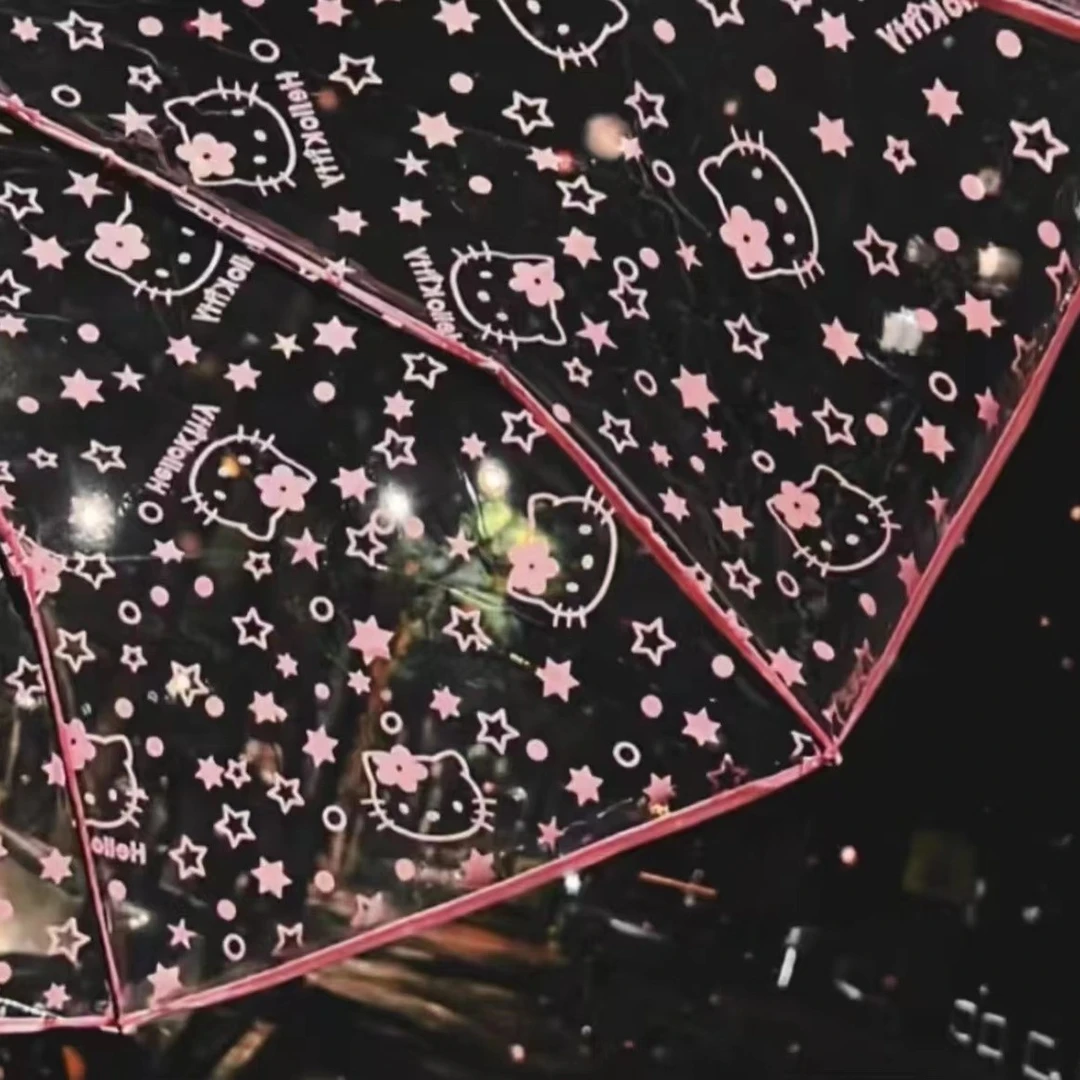 【艺凡】满天星凯蒂猫透明雨伞折叠全自动三折便携加厚抗风女学生