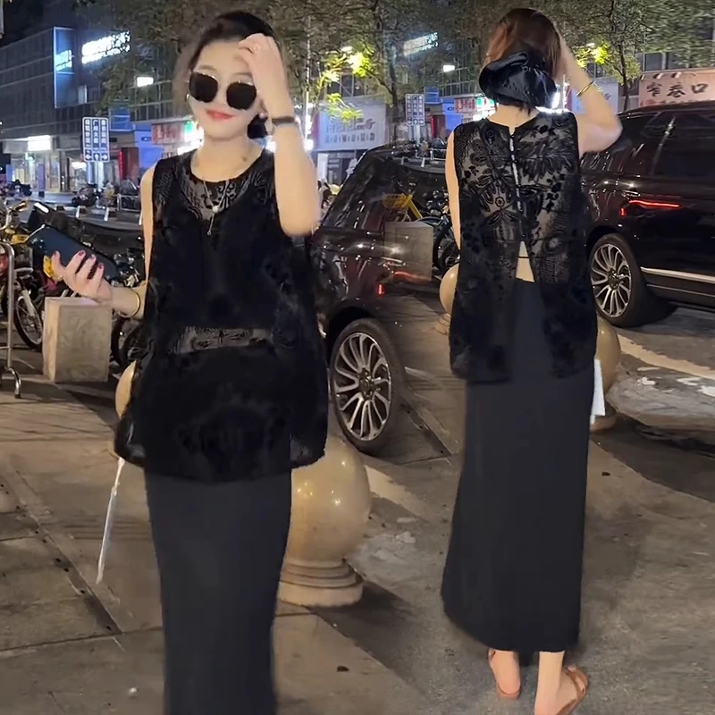 时尚套装裙女2025夏新款洋气显瘦后背开衫上衣半身裙气质两件套潮