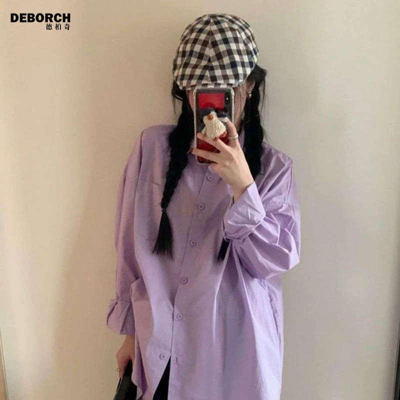紫色衬衫女秋夏秋新款宽松叠穿设计感小众中长款休闲长袖防晒衬衣