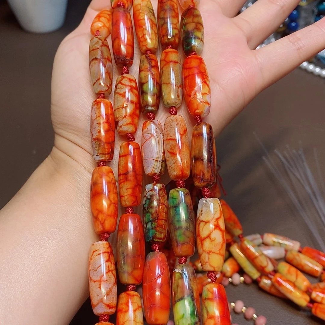 玛瑙/玉髓散珠天然战国红玛瑙天珠一条10✖️28mm