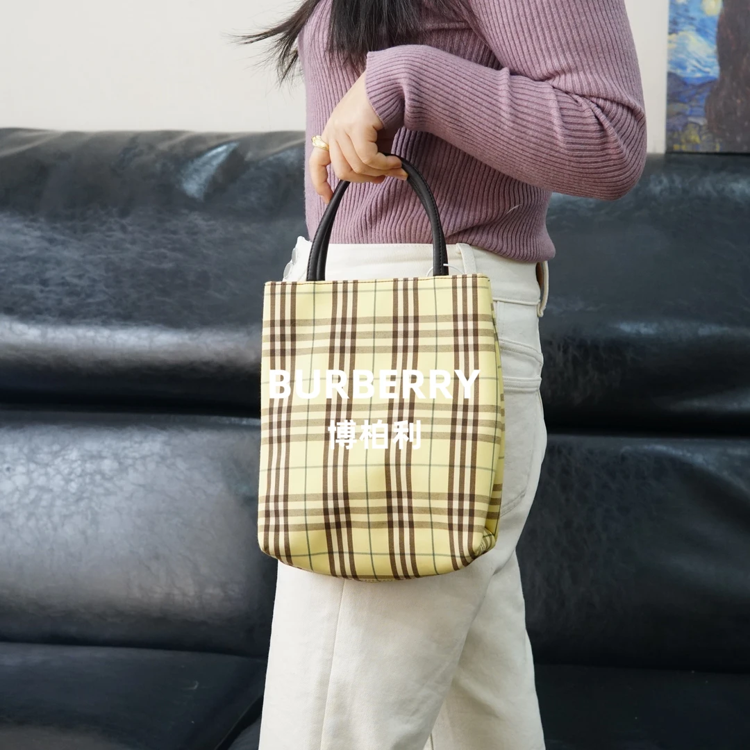 95新 BURBERRY/博柏利 绿色格纹手提包/XJ12529037/9037