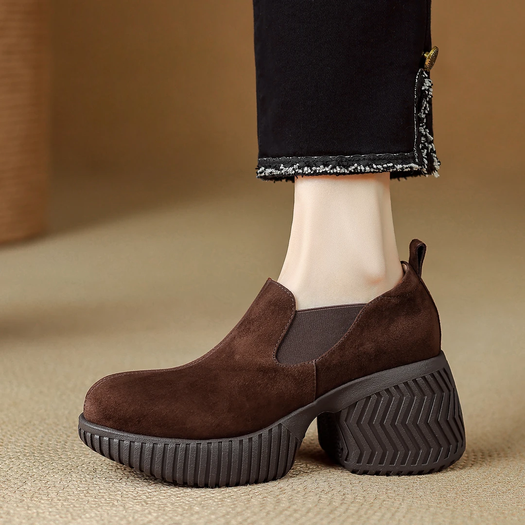 小个子手工女鞋8cm~圆头单鞋深口松紧带小皮鞋2026春季新款乐福鞋