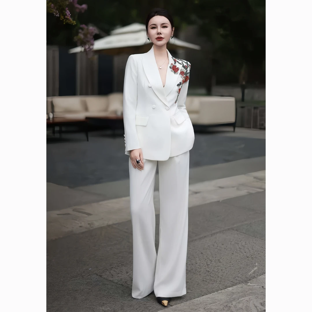 ZEROYK设计师款职业西装套装高级感重工梅花钉珠西服阔腿裤两件套