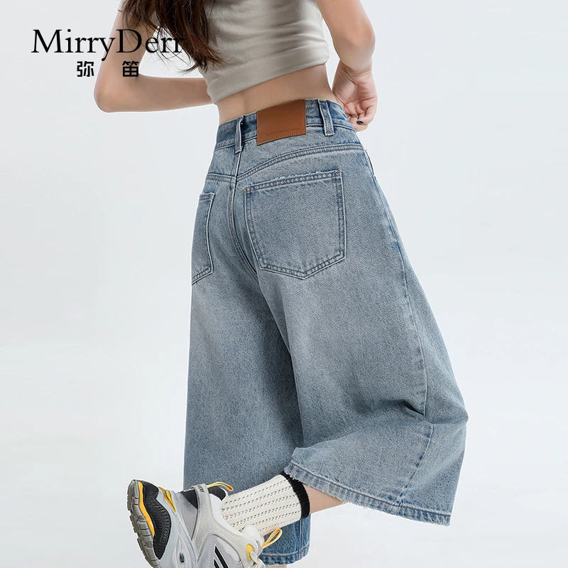 MirryDerr/弥笛美式七分牛仔裤女2025夏季新款高腰复古垂感阔腿裤