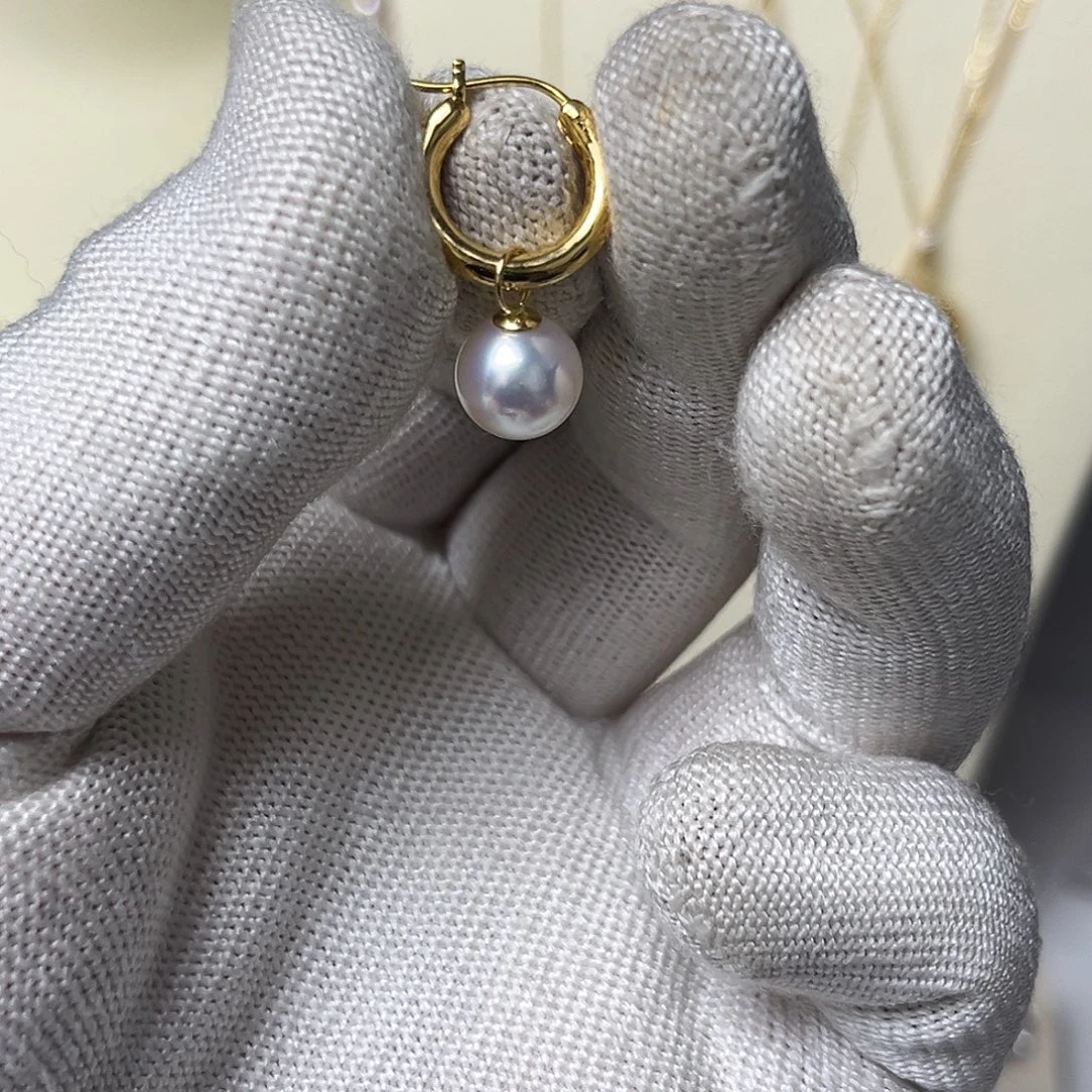 18K金镶嵌海水珍珠耳饰7-7.5mm