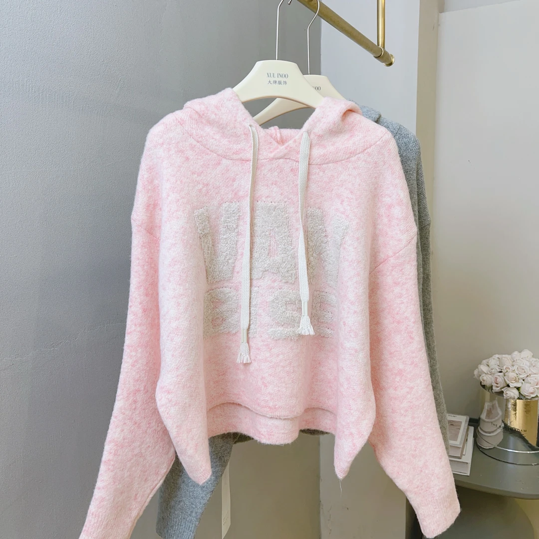 丨秋冬新款多色字母刺绣宽松休闲软糯慵懒长袖连帽卫衣 5567