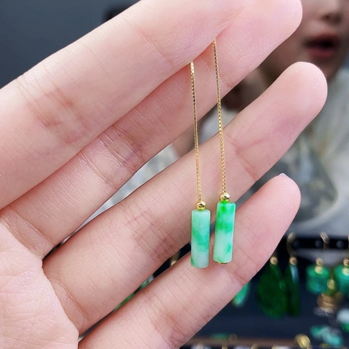 翡翠耳饰银S925镶嵌饰品