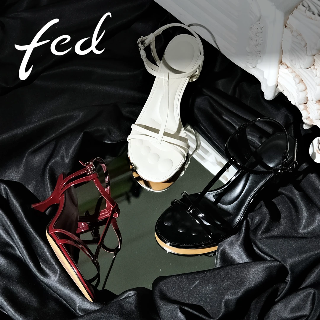 【简】FED女鞋2025夏季新款百搭极简风真皮法式时装凉鞋DFH0238