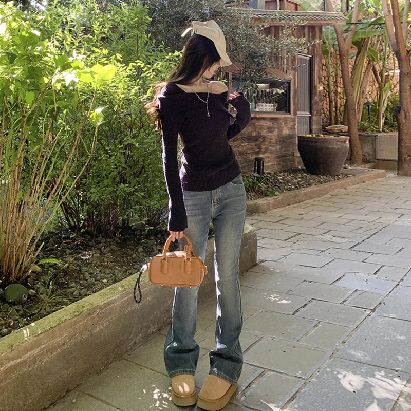 裤长110cm 加长复古微喇叭牛仔裤女高个子高腰显瘦辣妹修身拖地裤