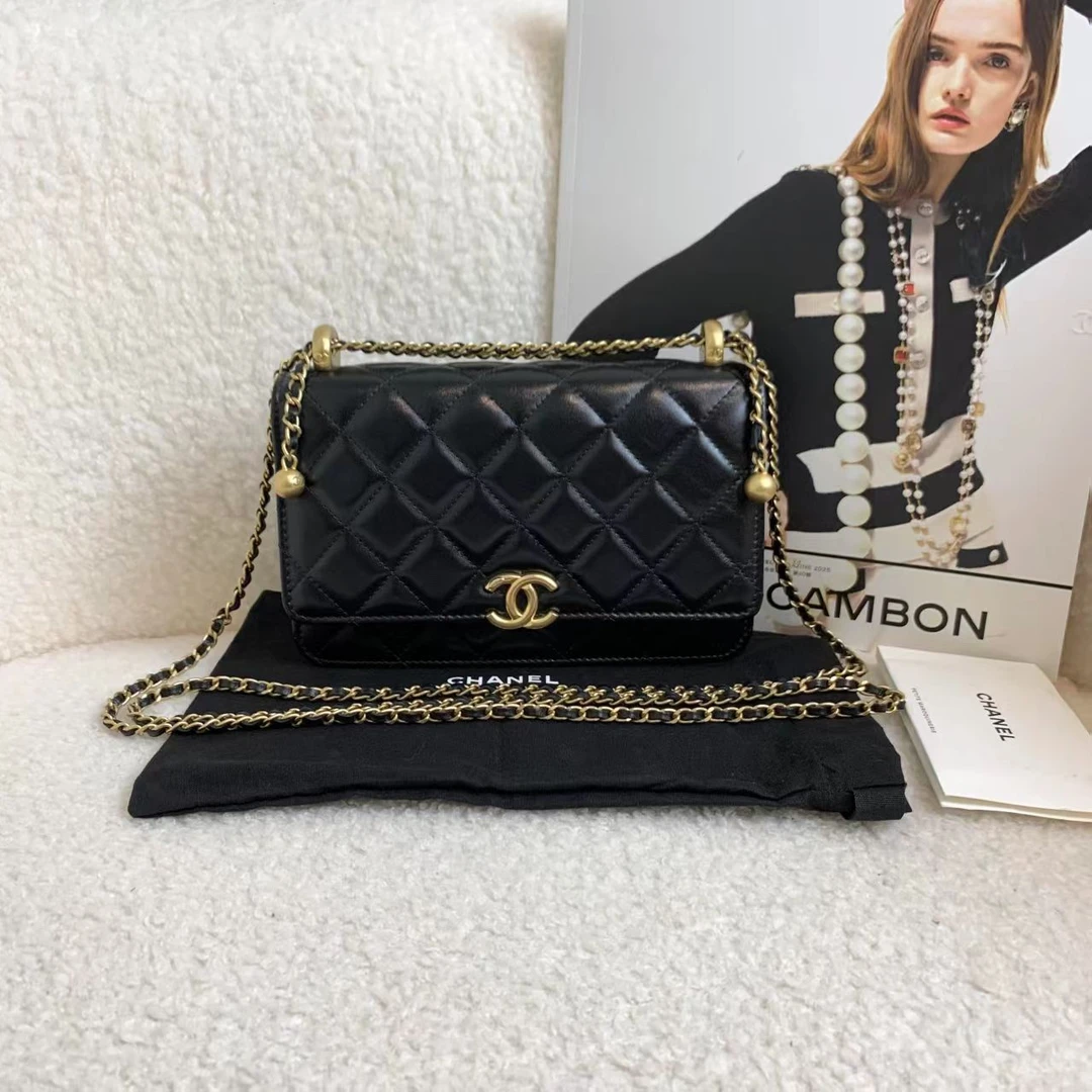 99新 Chanel/香奈儿 黑金双金珠woc/12期/44875806/代卖服务2512