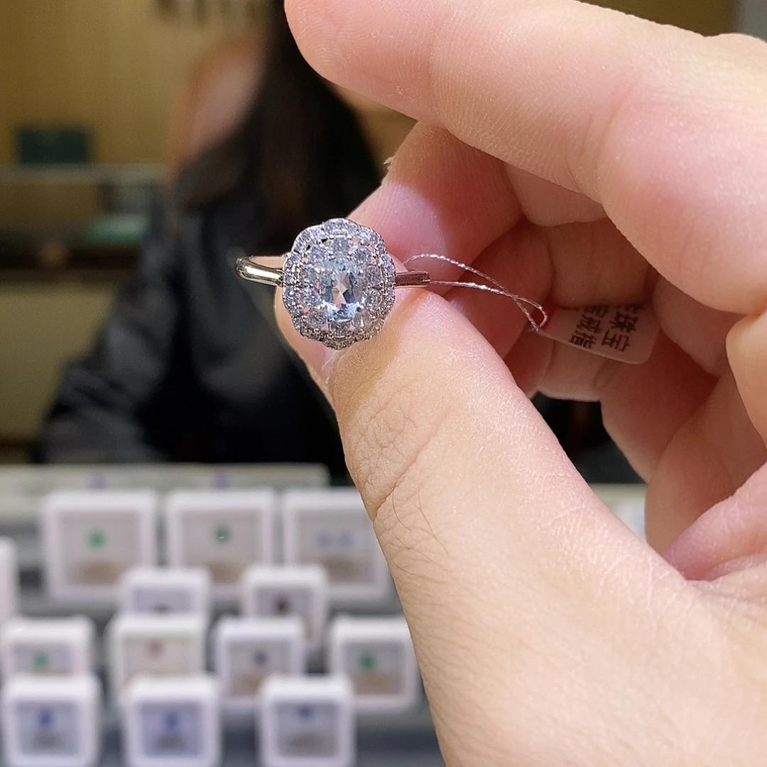 海蓝宝石银S925镶嵌戒指