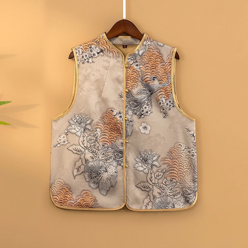 【凤莲】2025春季新款国风马甲新中式宽松立领提花气质女装马夹外套