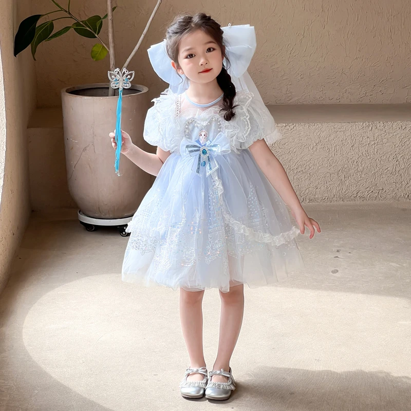 艾莎公主裙女童夏季连衣裙爱莎洛丽塔冰雪奇缘蓬蓬裙儿童生日衣服