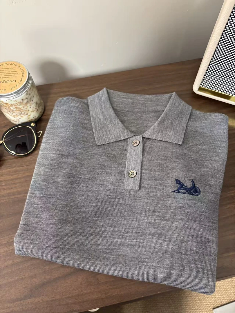 J519秋季新款Polo衫100精纺全羊毛简约百搭女士短袖