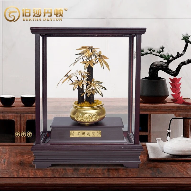 伯莎丹顿玻璃发财树摆件办公桌摆件送朋友客户开业礼品高档礼物