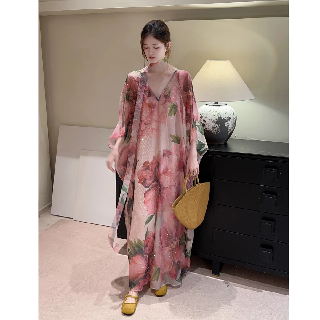 国色牡丹｜艳压群芳花中之王 唯美端庄华贵慵懒显瘦显高连衣裙