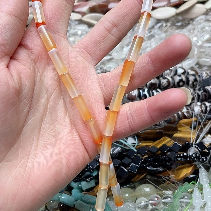 玛瑙/玉髓珠宝半成品合金一条6x16mm玛瑙管珠
