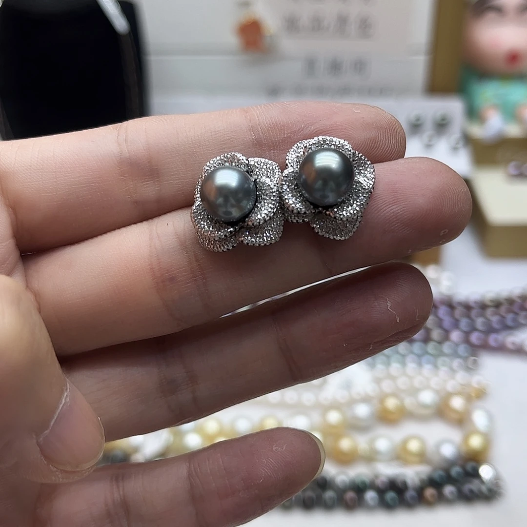 银S925镶嵌耳饰海水珍珠