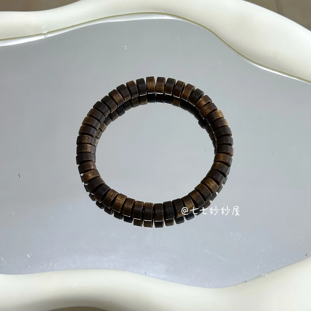 天然沉沉素圈隔片手串 7.5mm+