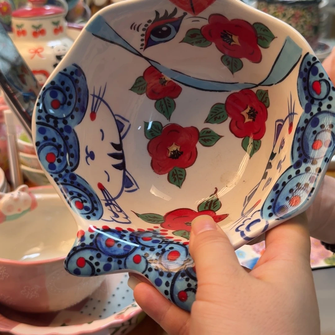 瓷7英寸猫鱼碗一只