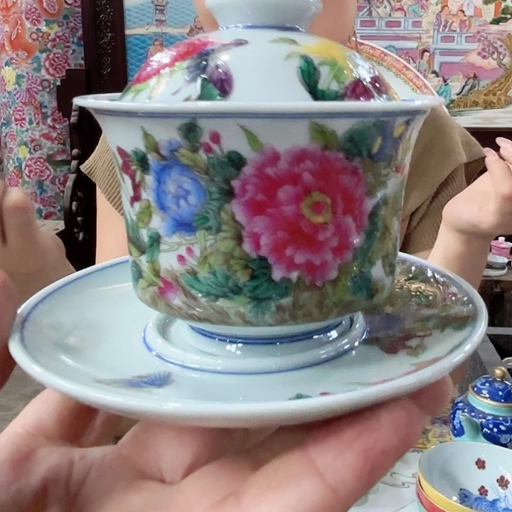 *****摆件景德镇高温陶瓷珐琅彩盖碗