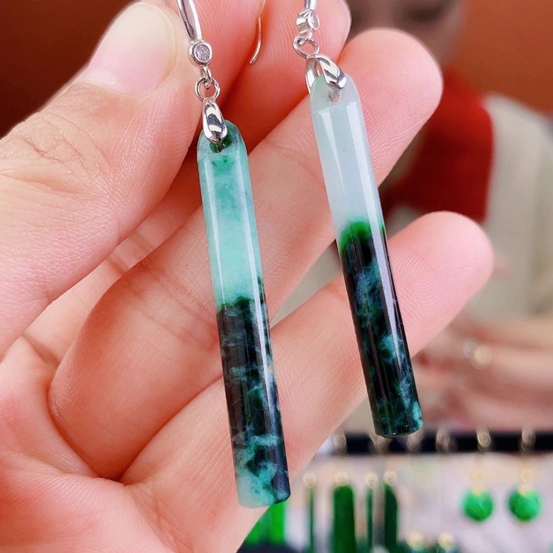 翡翠银S925镶嵌耳饰