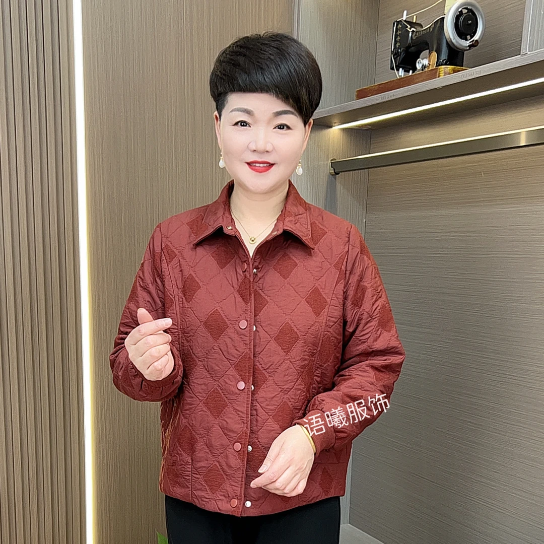 秋季新款纽扣翻领时尚中老年女装休闲风洋气百搭长袖外套F6607-1