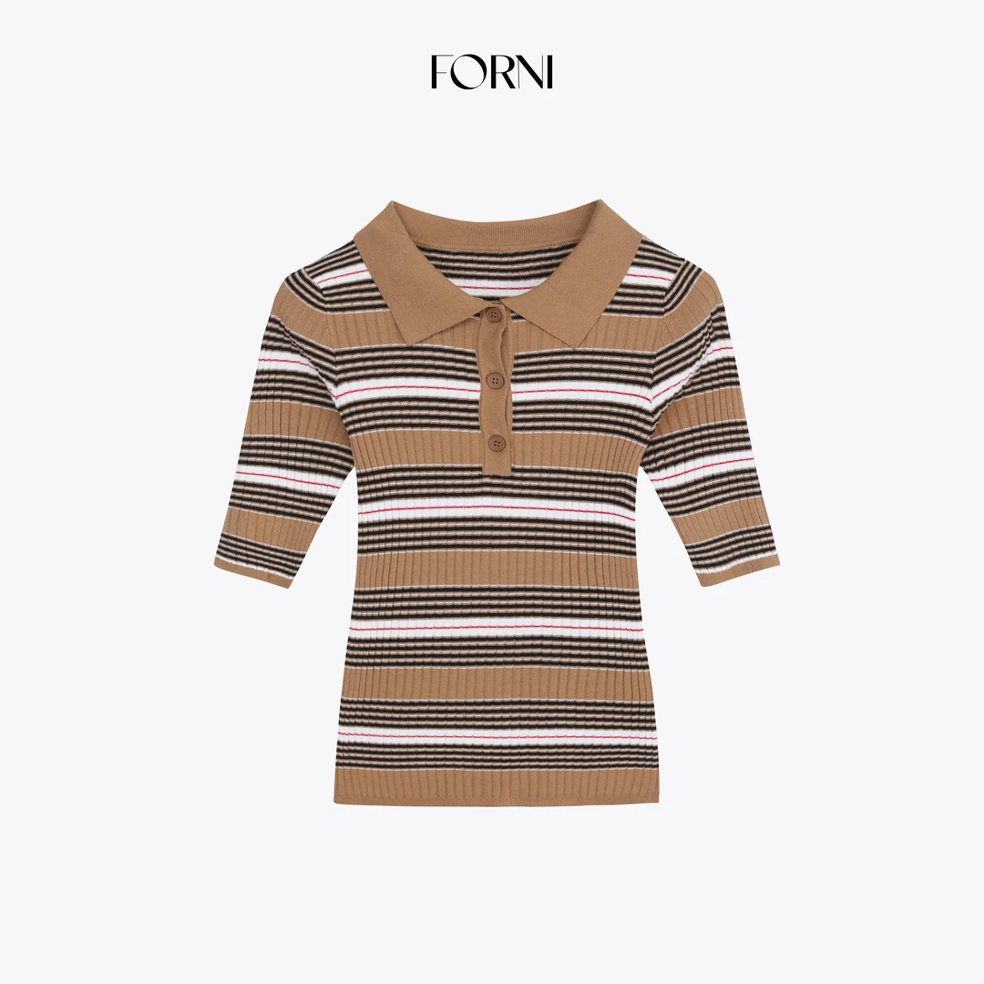FORNI Miu系Polo 经典M1U风撞色条中袖修身纹polo领针织衫