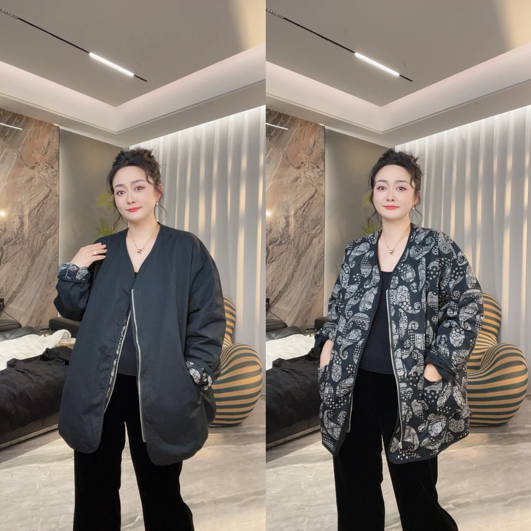 【冲姐】早春新款大码长袖百搭两面穿拉链外套