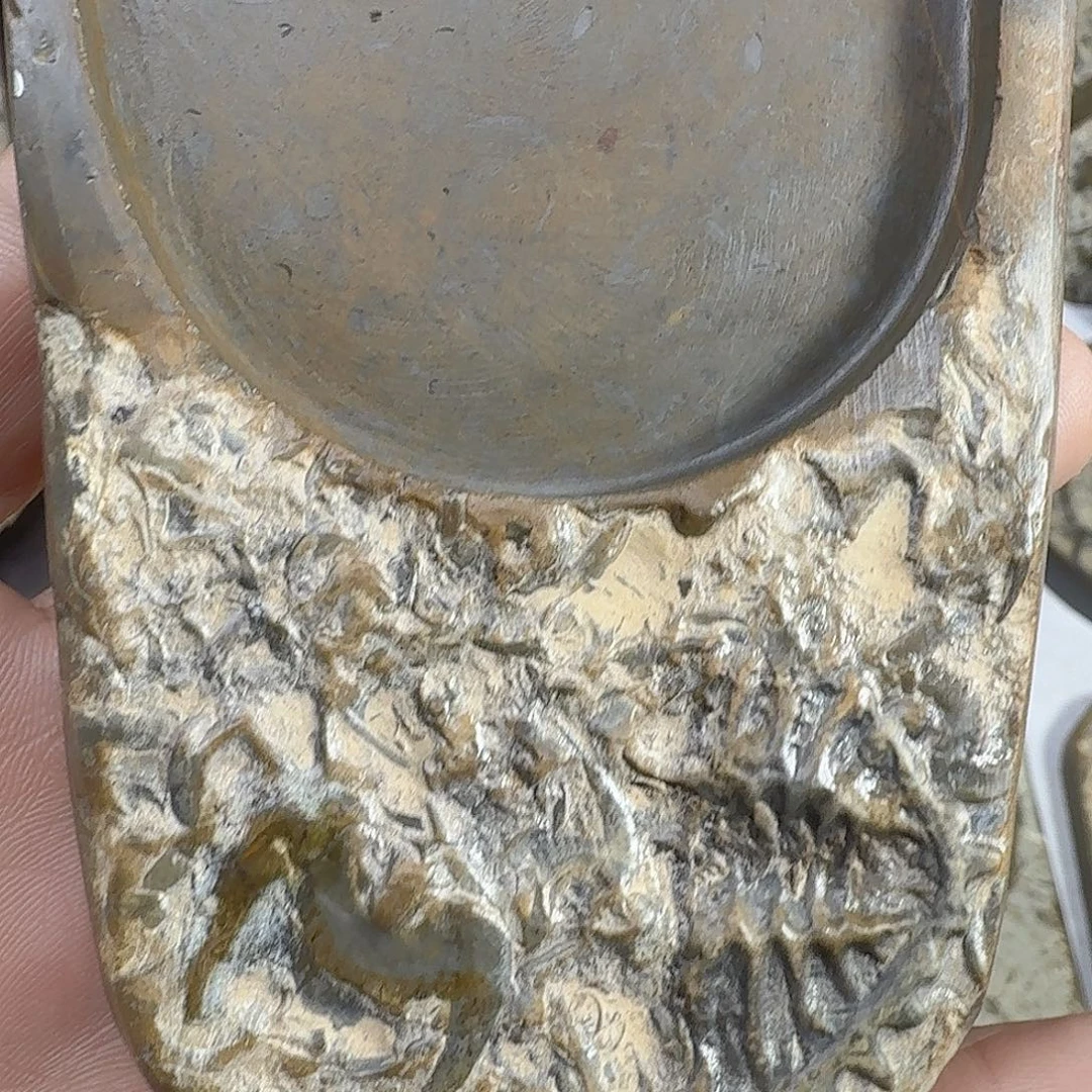 赛虫化石原石，手掌砚台