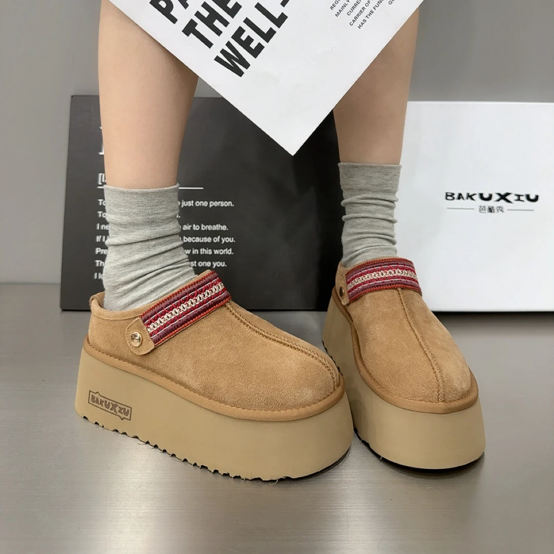 广州欧货【民族风】早春6cm勃肯圆头厚底洋气轻奢纯色娃娃包头拖