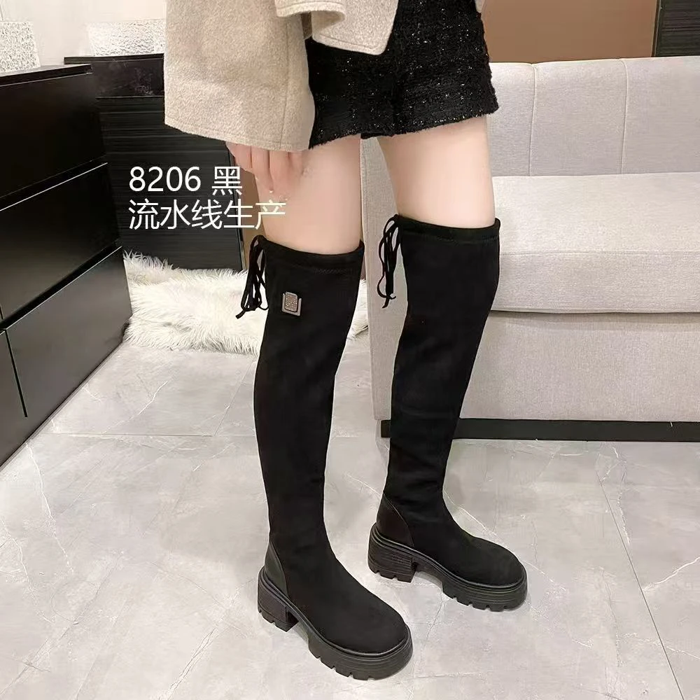 【8206】防水台过膝靴袜靴长筒绒面女靴秋冬筒靴弹力靴女鞋