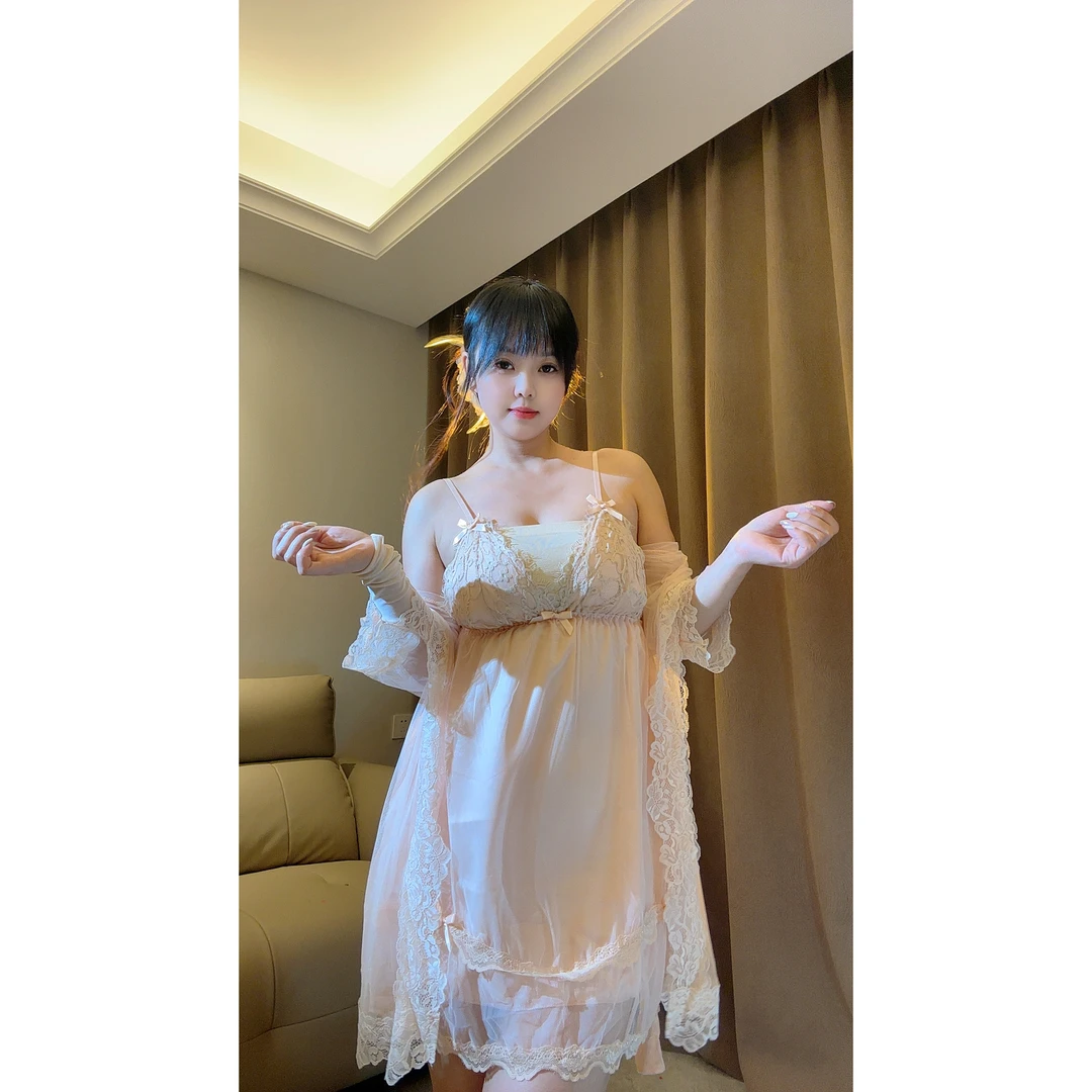 [飘飘女神]网纱性感内衣纯欲聚拢加胸垫吊带睡衣秋款女生奶系睡衣