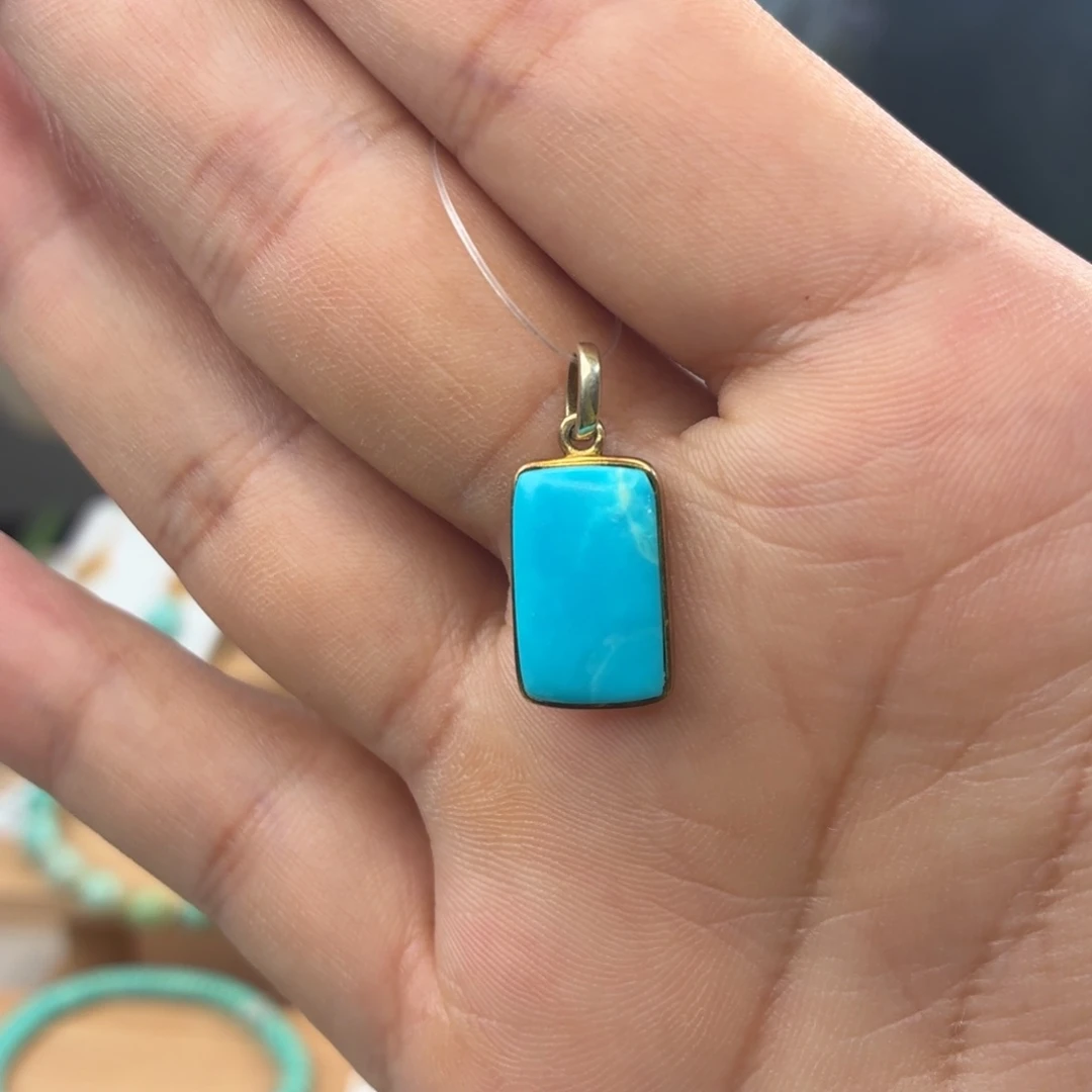 绿松石银S925镀金镶嵌吊坠(不含链)