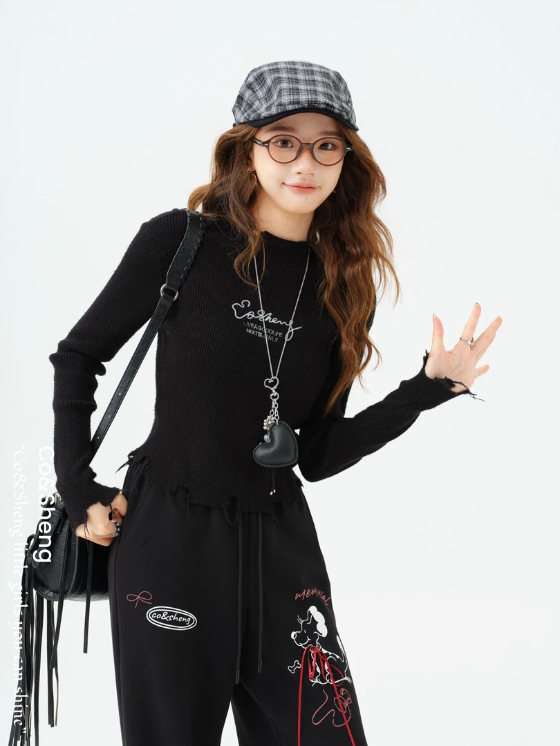 夜行束影/重生150小个子长袖上衣新款黑色百搭时尚显瘦休闲打底