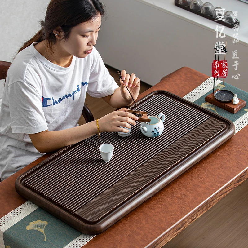 茶盘实木简约整块排水新款中式茶海盘托轻奢现代家用长方形泡茶台