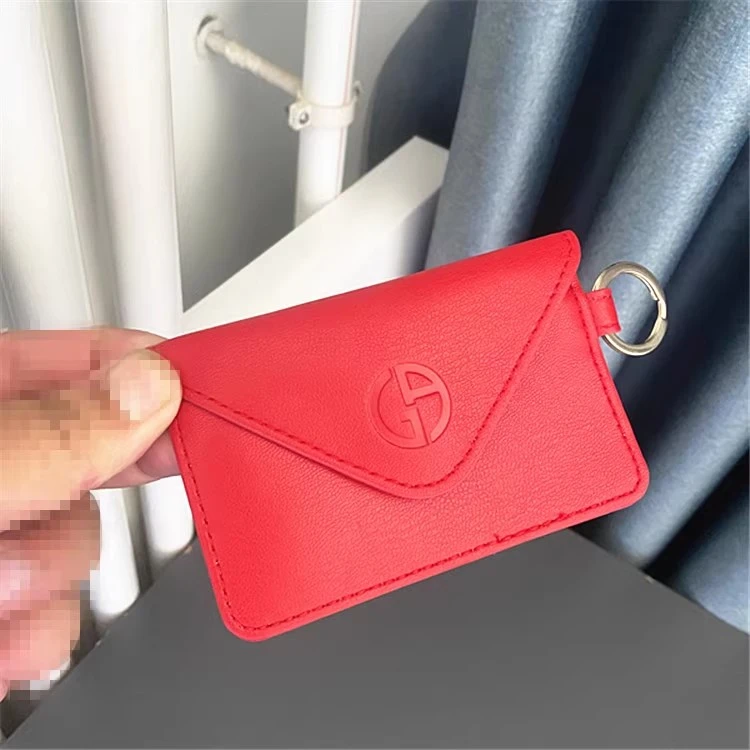 zx028国内专柜amn红色PU双层按扣卡套化妆包零钱包