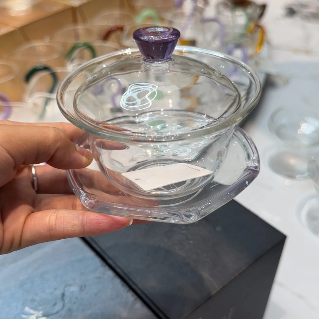 禾器浅紫色禅语盖碗