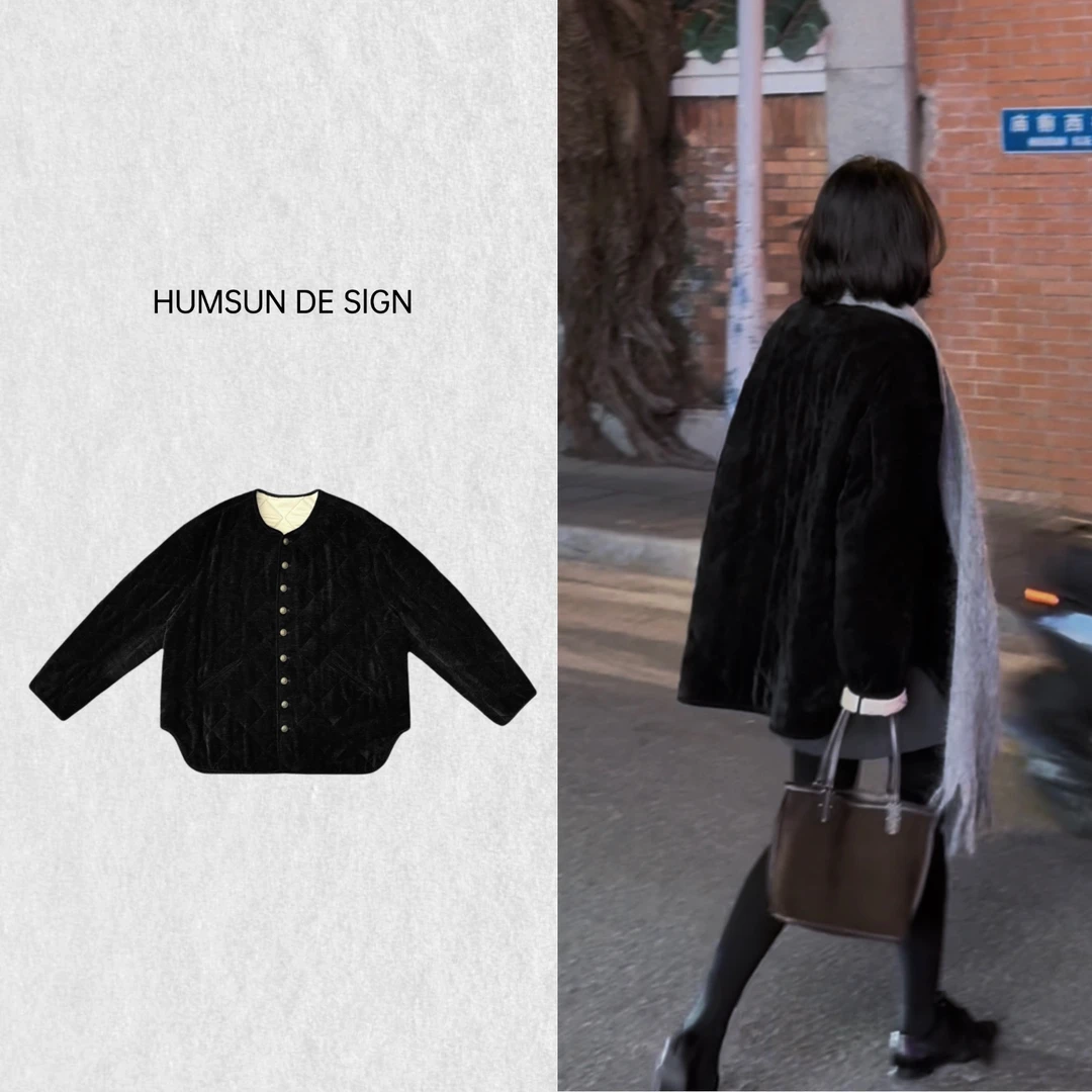 HUMSUN/禾木笙 中古感绗棉菱格纹灯芯绒雾感保暖夹棉外套 24E171