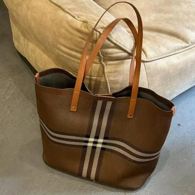 日本无印2025新款大容量托特包休闲百搭单肩大包织物条纹购物袋女