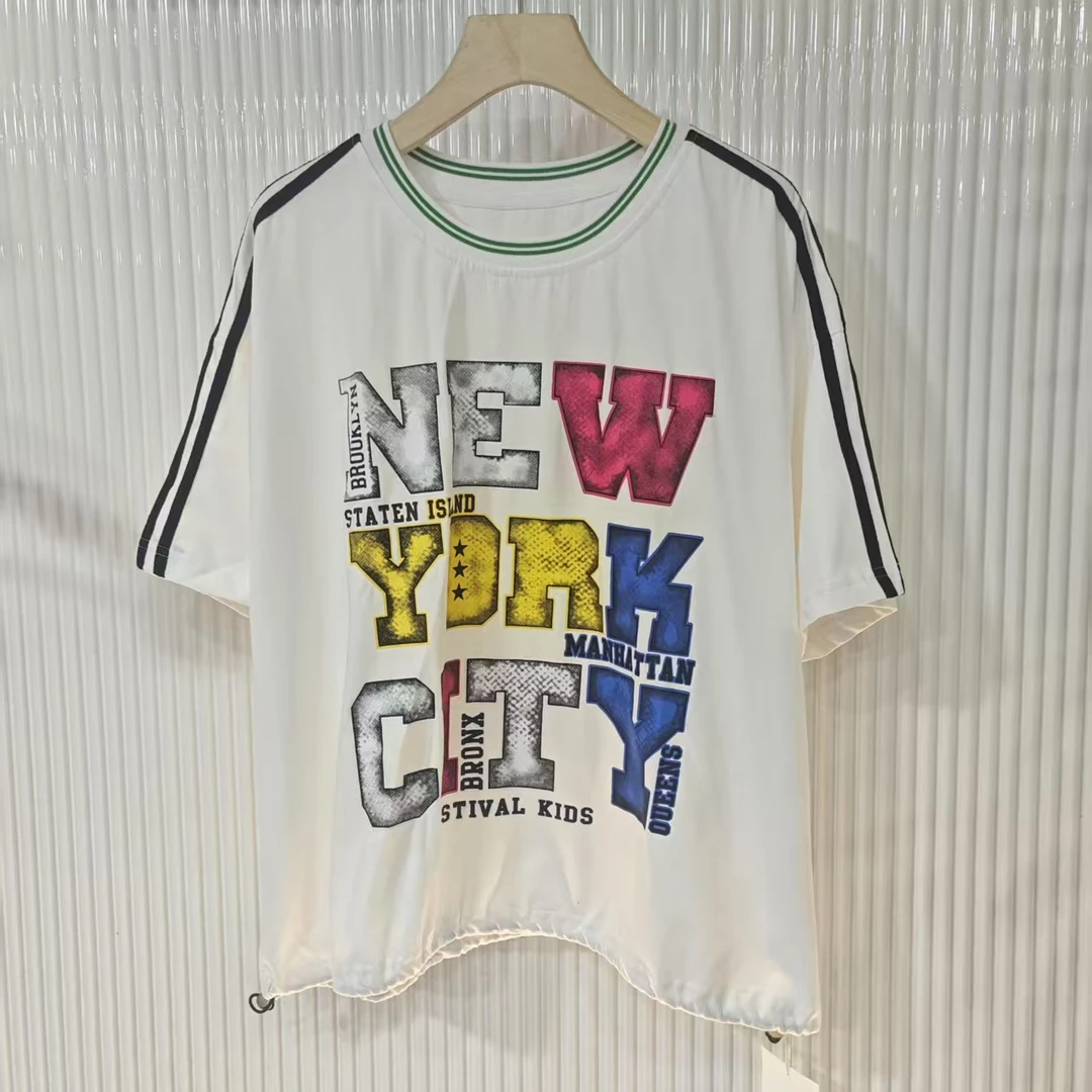 【七沐服饰】9078圆领短袖T恤夏季潮牌时尚百搭休闲女装宽松