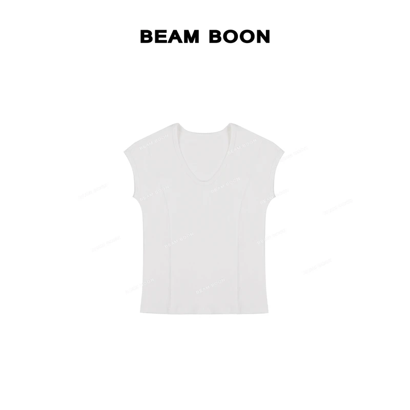 Beam Boon【瘦瘦线条T】进口兰精莫代尔飞袖V领鱼骨线修身显瘦短袖