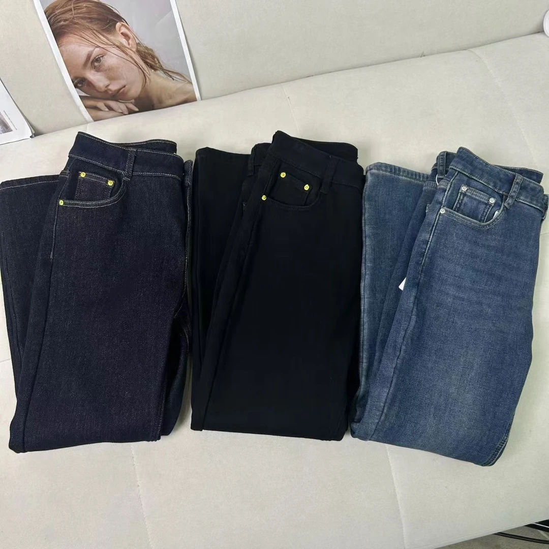 冬季时尚简约百搭显瘦加绒微弹九分直筒牛仔裤H1087